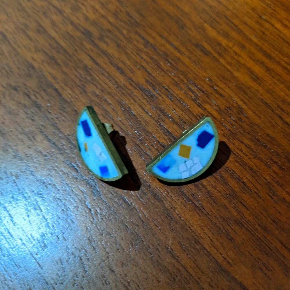 Terrazzo half moon studs
